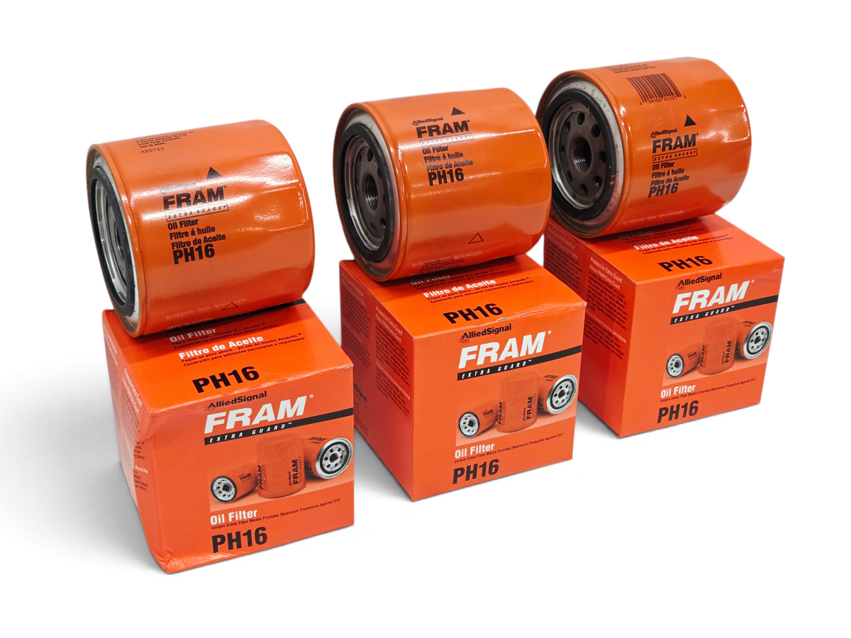 Send it Auto Parts lot of three orange Fram PH16 engine oil filters with original retail boxes