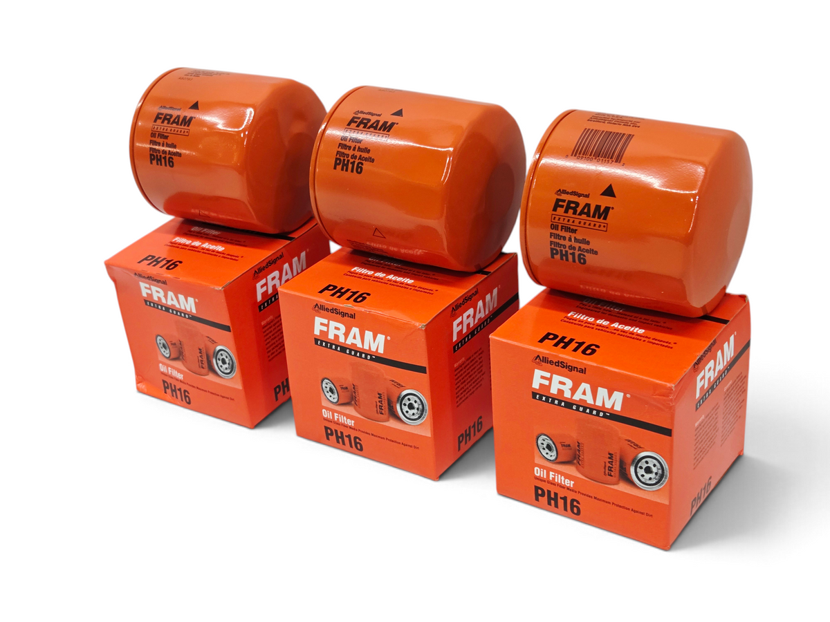 Send it Auto Parts lot of three orange Fram PH16 engine oil filters with matching product boxes
