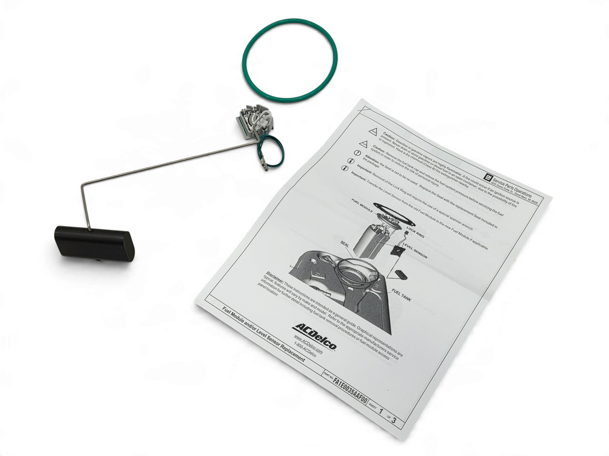 Send it Auto Parts OEM GM fuel level sensor with O-ring and installation instructions for Corvette C6 and Cadillac XLR