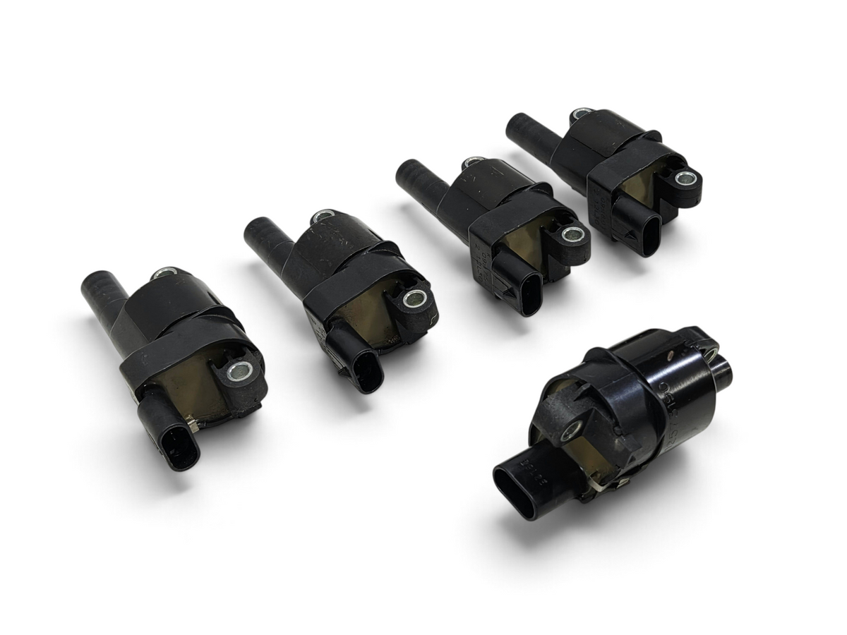 Set of 5 black OEM GM ignition coils for LS engines from Send it Auto Parts, part number 12573190