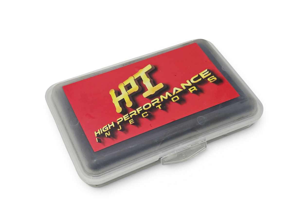 Send it Auto Parts High Performance Injectors set of 8 in a clear plastic storage case with red HPI branding label