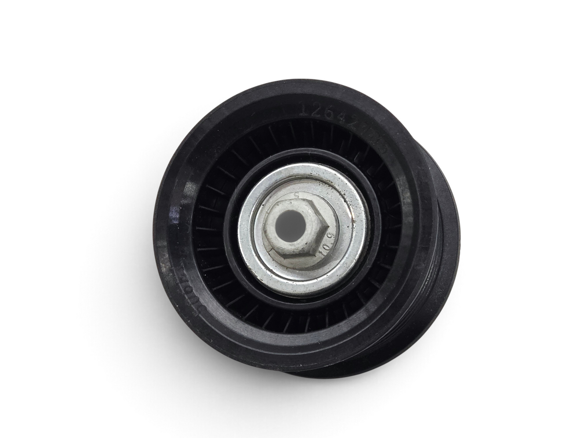 Send it Auto Parts OEM GM 12642705 idler pulley for 6.2L LT4 engines, featuring a black finish and metal center.