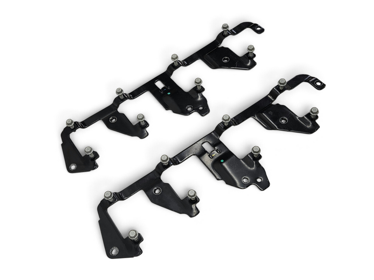 Send it Auto Parts OEM GM ignition coil brackets with mounting bolts for LS engines, black metal finish.