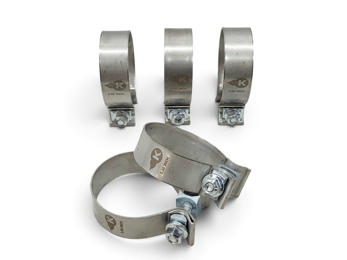 Send it Auto Parts set of five 3-inch Kooks stainless steel band clamps for notched slip joint exhaust connections