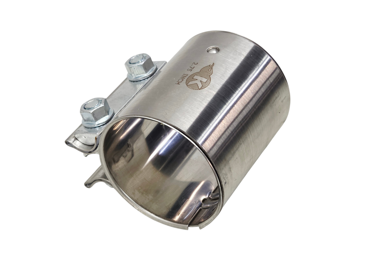 Send it Auto Parts 2.75 inch Kooks stainless steel exhaust sleeve coupler band clamp for secure pipe connection.