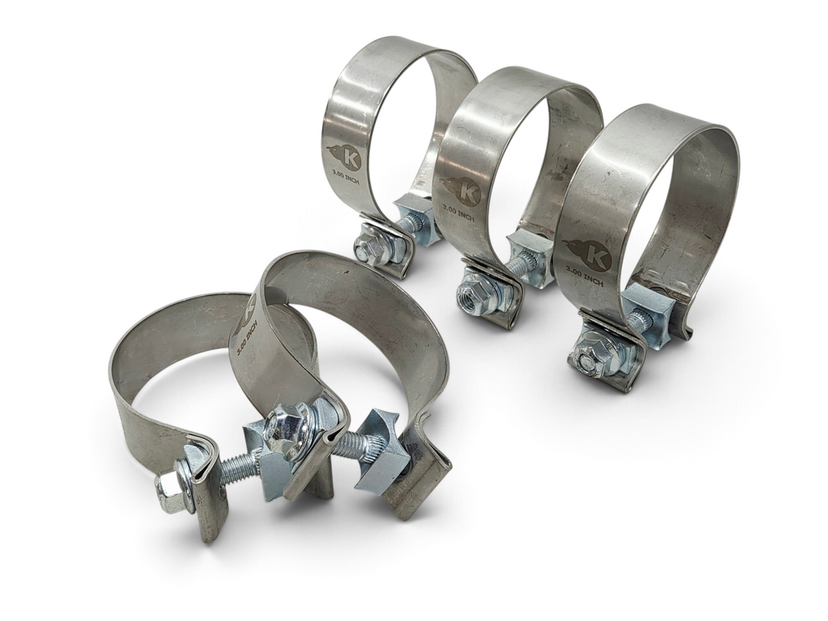 Send it Auto Parts Kooks 3-inch stainless steel band clamps for notched slip joint connections, set of five