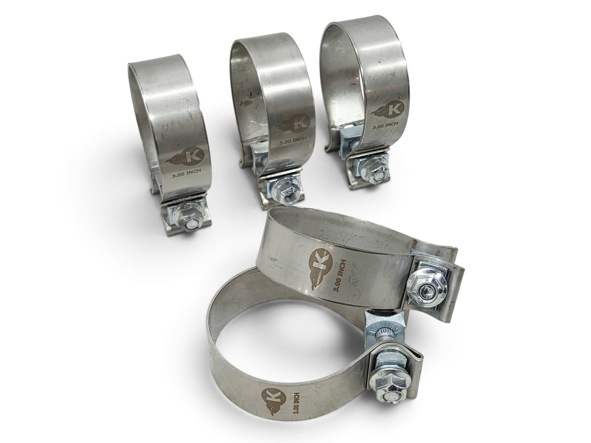 Send it Auto Parts Kooks 3-inch stainless steel band clamps for notched slip joint connections, set of five