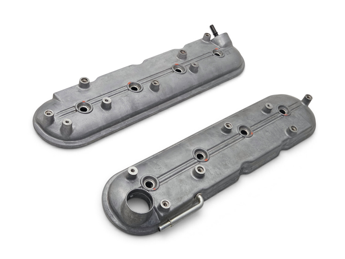 Send it Auto Parts OEM GM LS Gen IV rocker arm valve covers in grey metal, including mounting bolts.