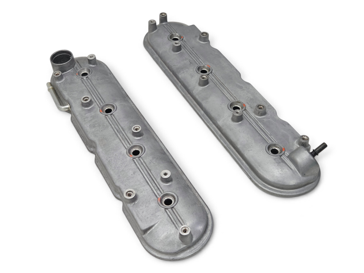 Send it Auto Parts OEM GM LS Gen IV rocker arm valve covers in silver metal, set of two with mounting bolts.