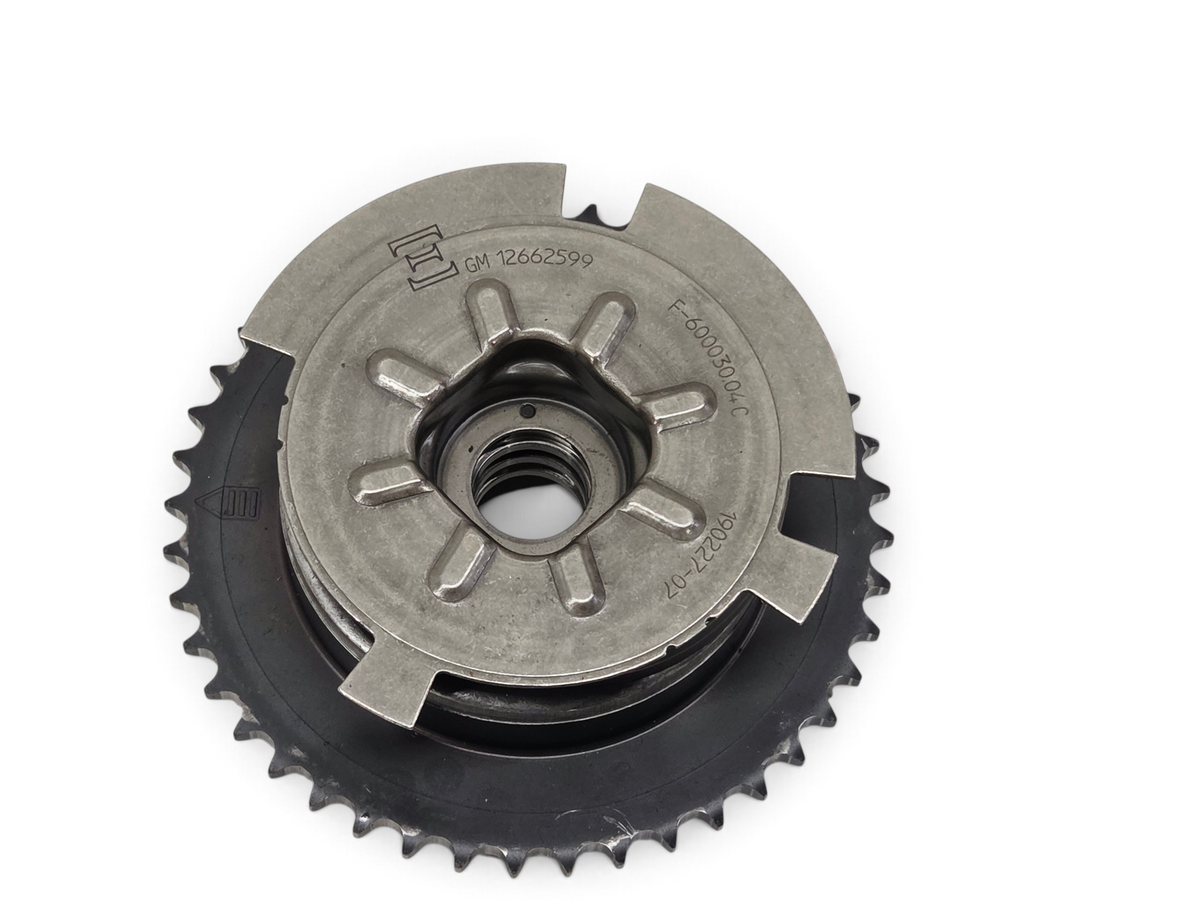 Send it Auto Parts OEM GM 12662599 camshaft VVT adjuster phaser for 6.2L LT4 engines, showing metal gear detail.