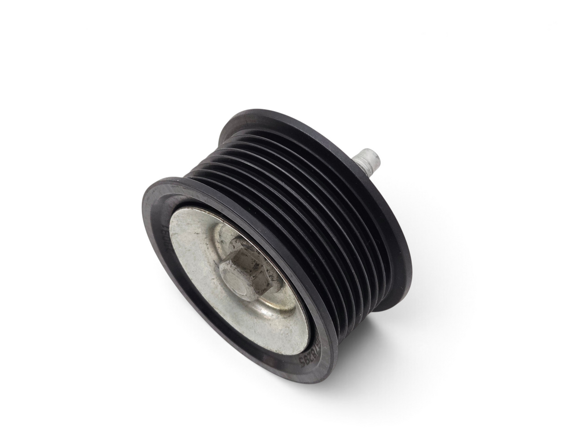 Send it Auto Parts OEM GM 6.2L LT4 idler pulley for Corvette, Camaro, and CTS, showing ribbed black metal design.