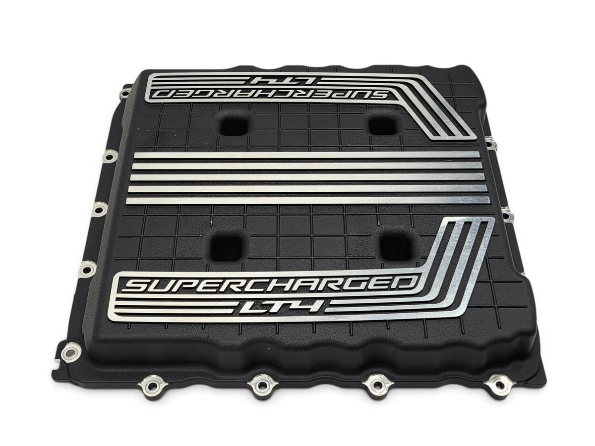 Send it Auto Parts OEM GM LT4 6.2L supercharger cover lid for Chevy Camaro ZL1 with black finish and silver accents