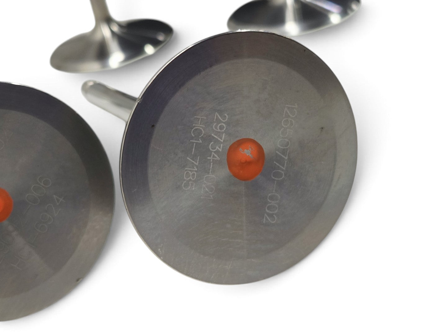 Send it Auto Parts set of 8 OEM GM Gen V LT4 titanium intake valves with part number 12650770 and minor surface marks.