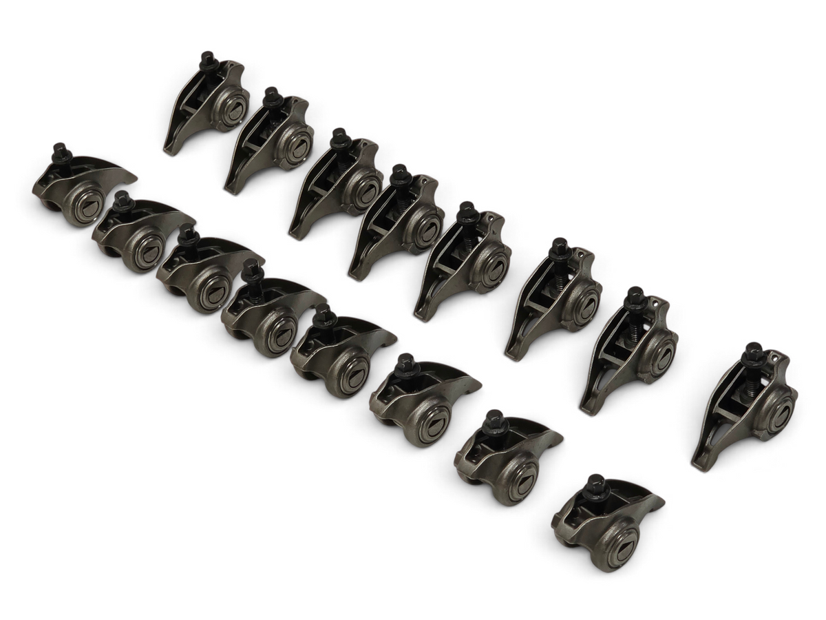 Send it Auto Parts OEM GM rocker arms and bolts set for GenV LT engines, arranged in rows on a white surface.