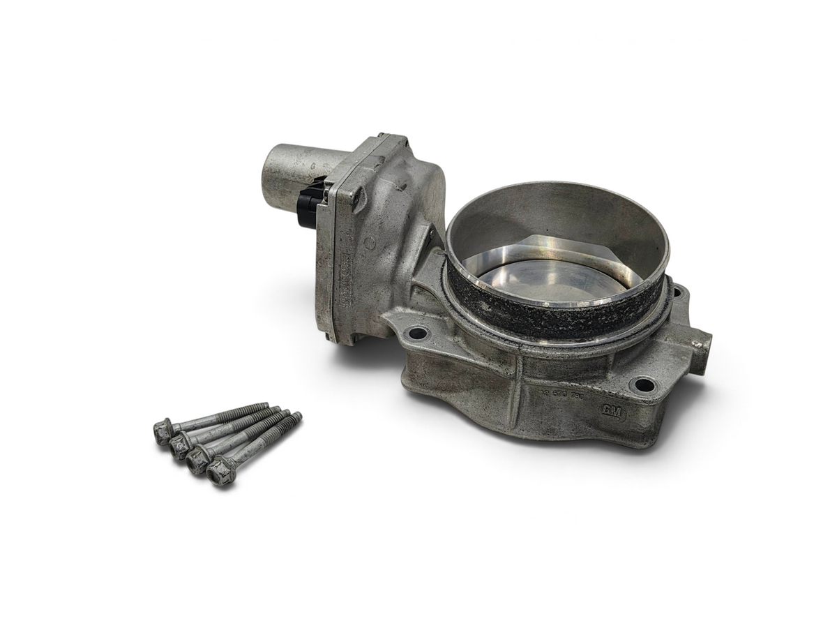Send it Auto Parts OEM silver throttle body for GM LS engines including Corvette, GTO, and CTS with mounting bolts.
