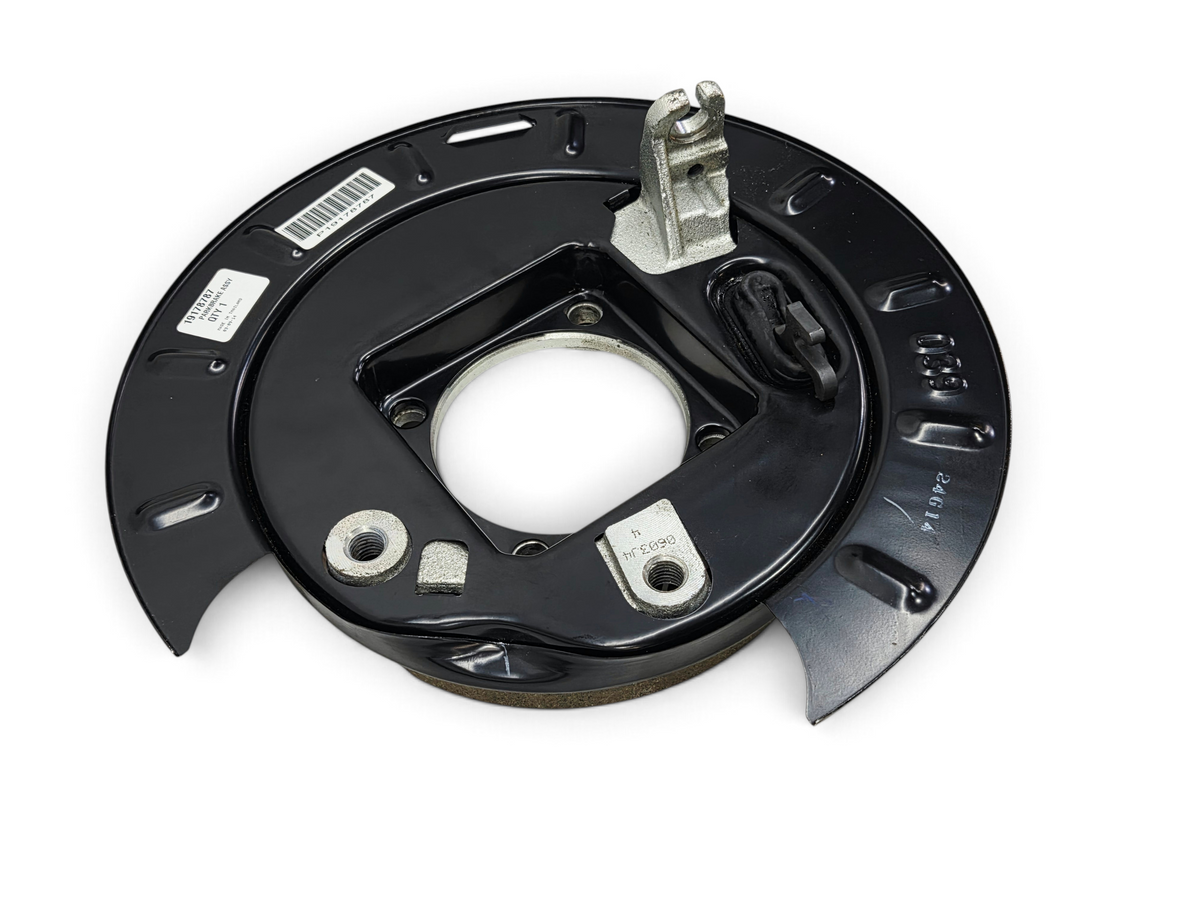 Send it Auto Parts OEM parking brake assembly with black backing plate, shoes, and adjuster for GM vehicles.