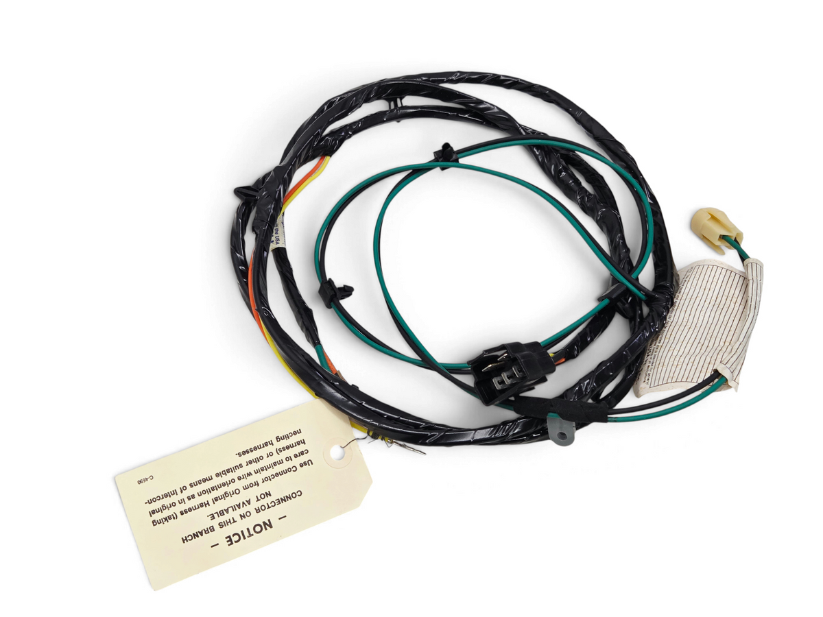 Send it Auto Parts M&H passenger power door lock wiring harness for 1970-1972 Pontiac GTO with attached notice tag