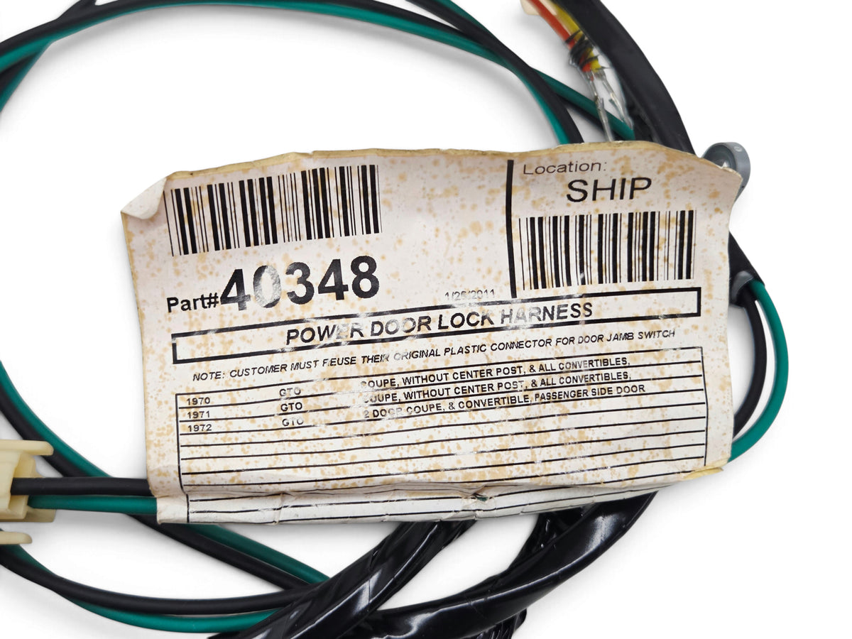 Send it Auto Parts M&H 1970-1972 Pontiac GTO passenger power door lock wiring harness with original part label