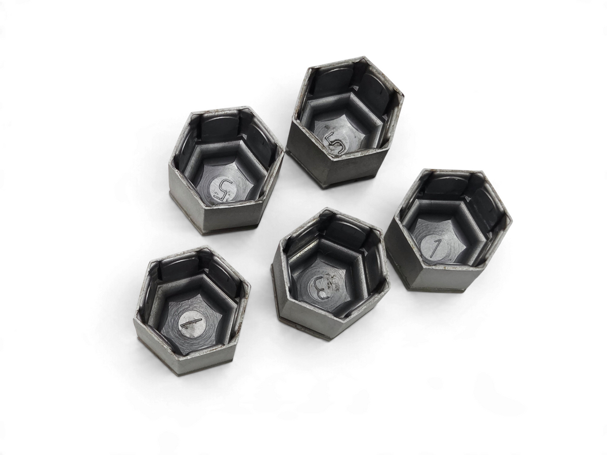 Send it Auto Parts set of five genuine OEM silver hexagonal lug nut covers for 2004-2006 Pontiac GTO