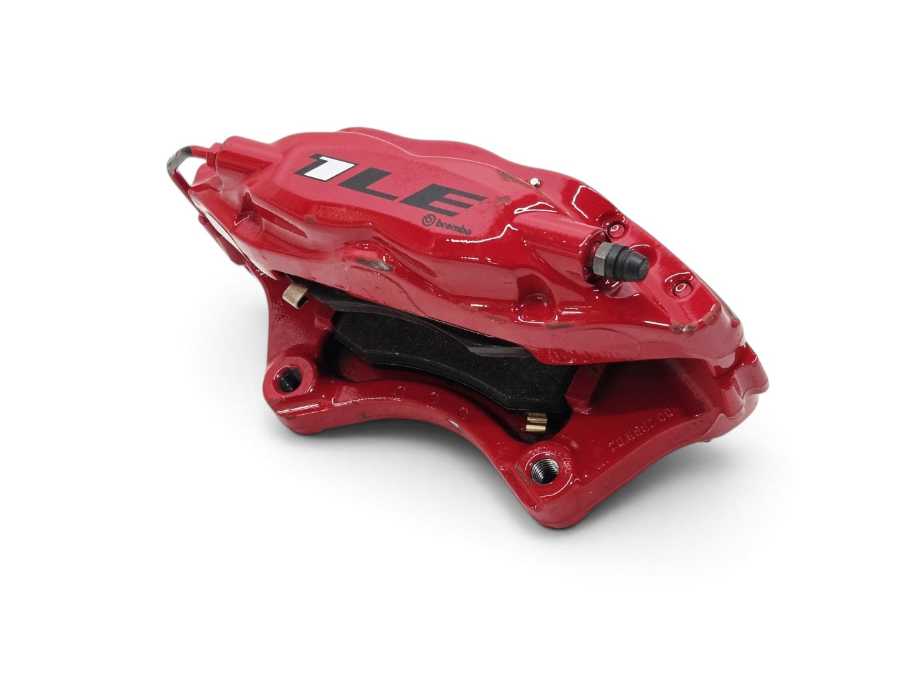 Send it Auto Parts red Brembo rear brake caliper with 1LE branding and brake pads for Chevrolet Camaro ZL1