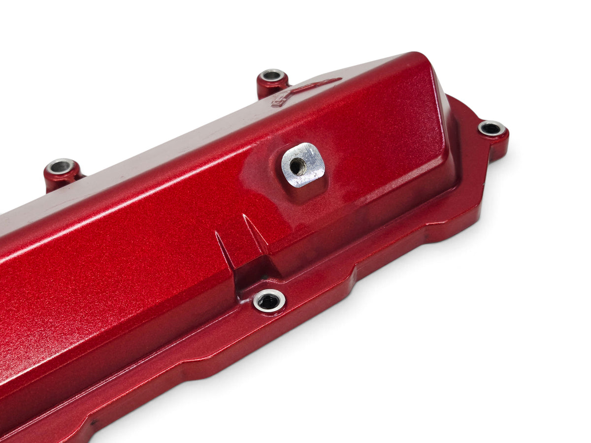 Send it Auto Parts OEM red valve cover for 2020-2026 Chevy Corvette C8 6.2L LT2 engine showing metallic finish