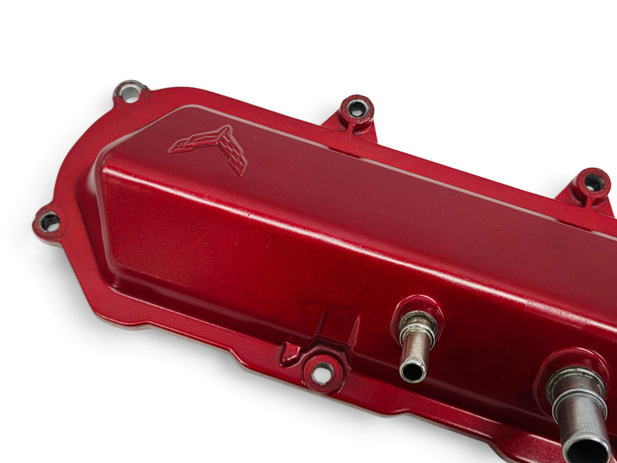 Send it Auto Parts OEM red valve cover for 2020-2026 Chevy Corvette C8 6.2L engine with embossed logo