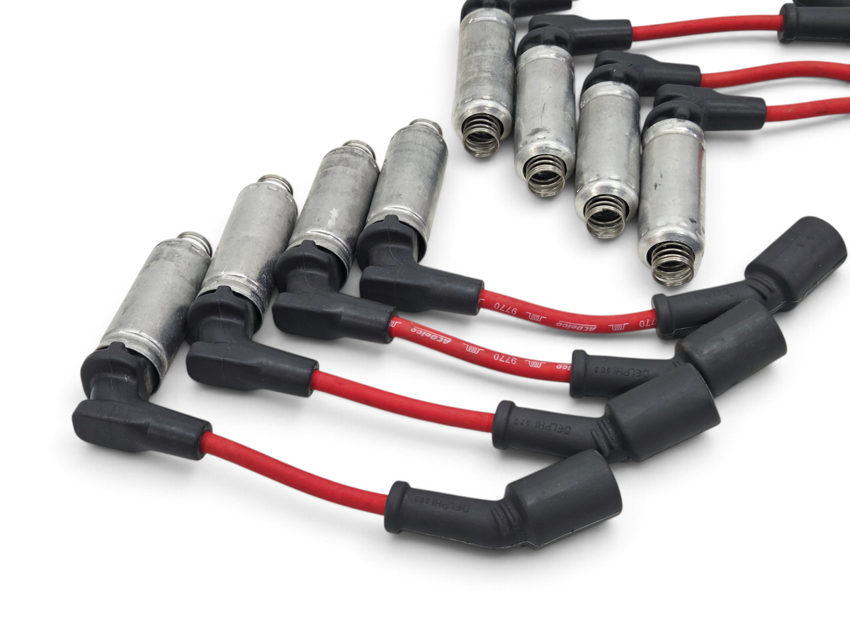 Send it Auto Parts red ACDelco spark plug ignition wires for GM LS engines with metal heat shields