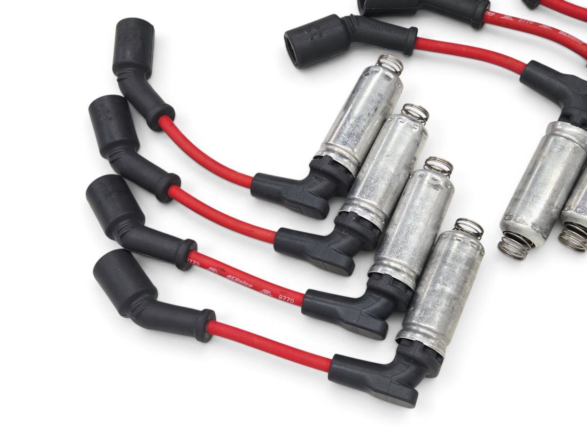 Send it Auto Parts red ACDelco spark plug ignition wires for GM LS engines with metal heat shields