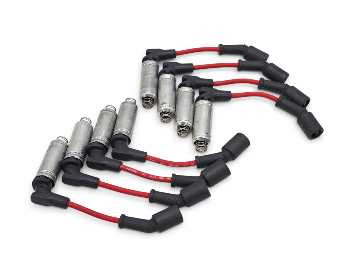 Send it Auto Parts red ACDelco spark plug ignition wires for GM LS engines with metal heat shields