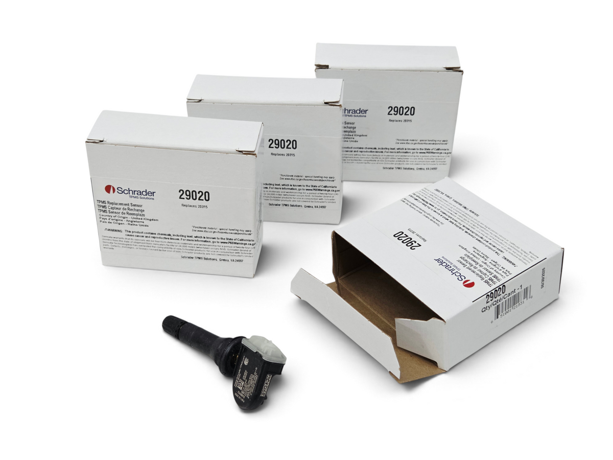 Send it Auto Parts pack of four Schrader 29020 315MHz TPMS sensors with original packaging boxes