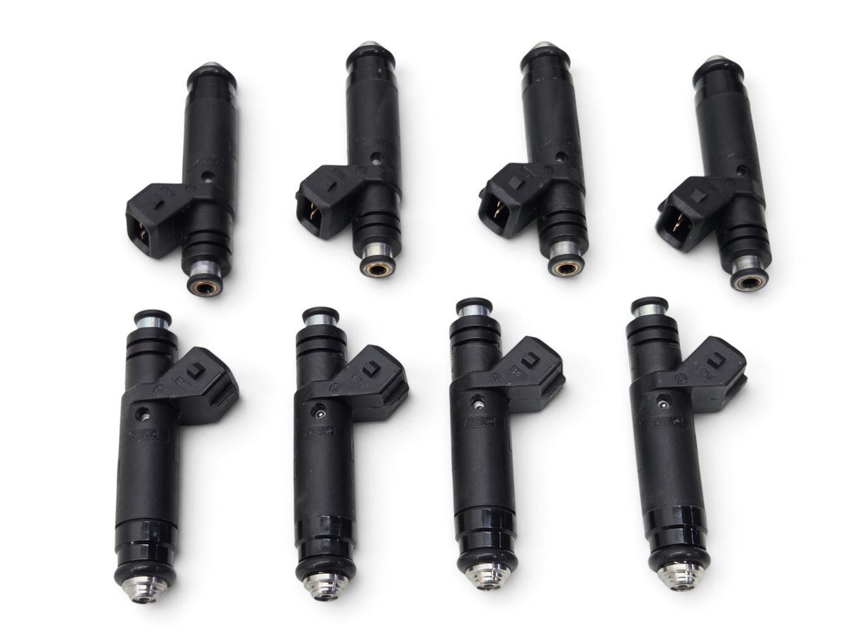 Send it Auto Parts Siemens DEKA 60lb 630cc high impedance fuel injectors with EV1 connectors, set of eight.