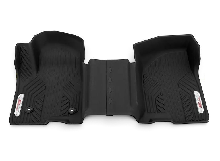 Send it Auto Parts black all-weather front floor liners with chrome Z71 logo for Chevrolet Silverado trucks