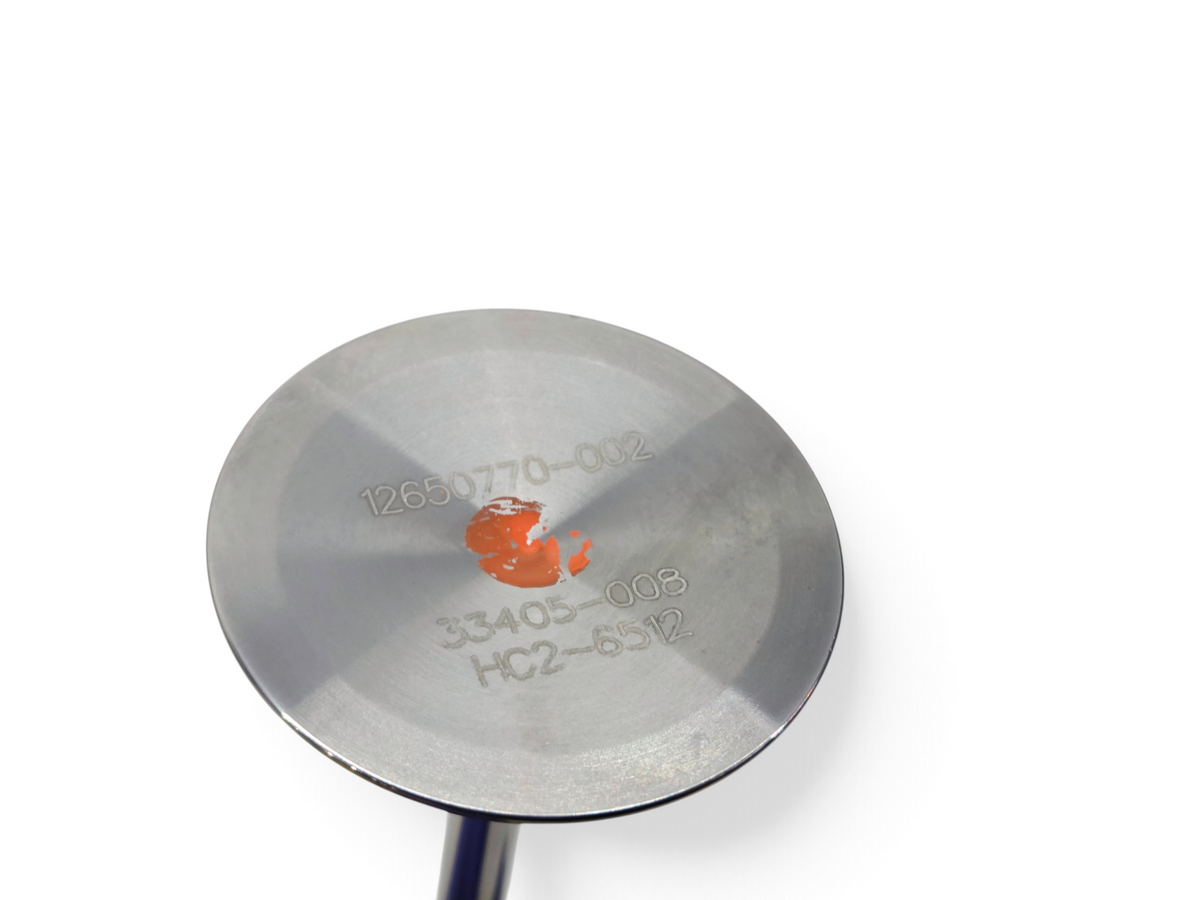 Send it Auto Parts OEM GM 12650770 titanium intake valve head showing engraved part numbers and orange paint mark